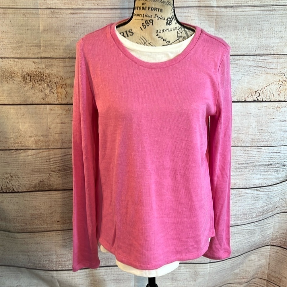 Elliott Lauren Layered Top Long Sleeve Tee Pink Size XS